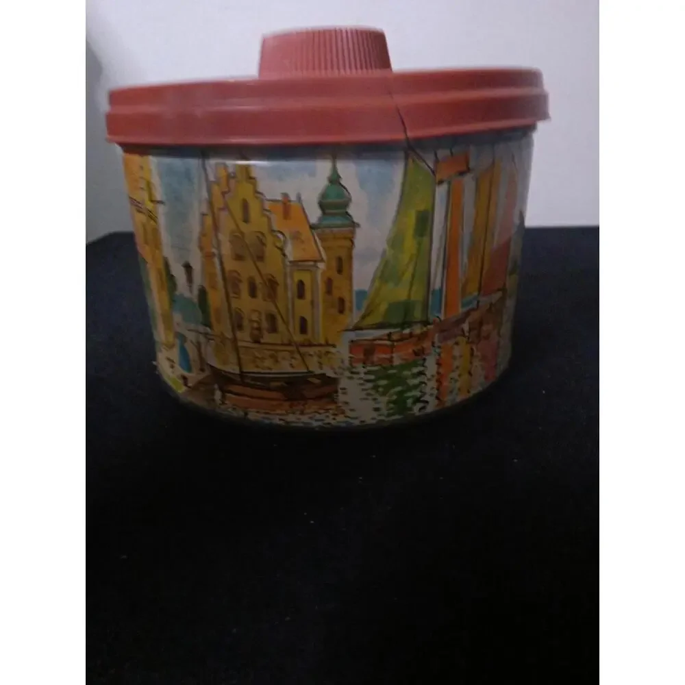 Vintage Mrs Leland's Old Fashioned Candies Tin w/ OrangLid ~ Scenes Venice Italy - Picture 8 of 9